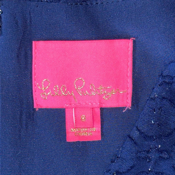 Lilly Pulitzer Womens Kathie True Navy Metallic Tanzanian Clip Shift Dress Sz 8 - Picture 6 of 8